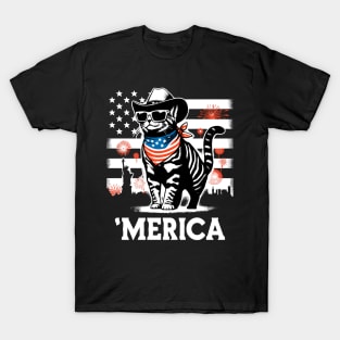 USA Flag Cat 4th of July Funny Patriotic T-Shirt